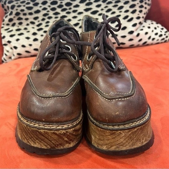 London Underground 90s Platform Shoes Vintage Brown Leather Grunge Y2K Sz 6-6.5 - Picture 4 of 14